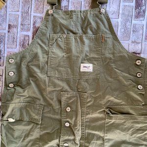 Vintage Chinese English Chaojiefu Khaki Canvas Duck Bib Work Overalls 36 x 25